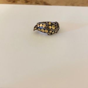John Hardy silver and gold leaf ring - size 5